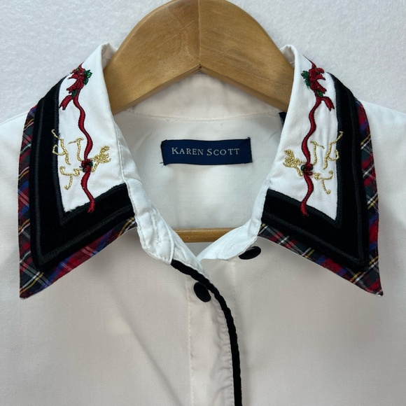 Karen Scott Christmas Holiday Vest Black Velvet Embroidered Blouse Top Women's M - Picture 10 of 16